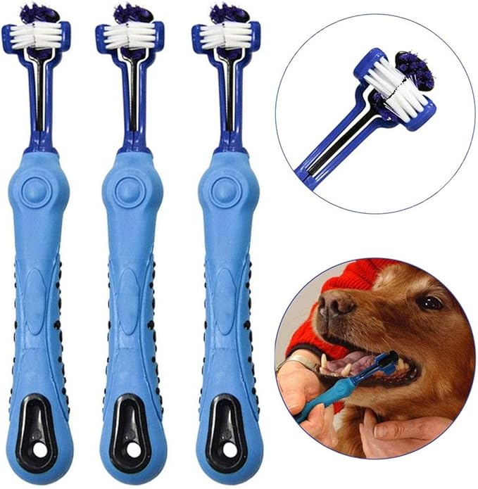 Alittle 3 Pack Dog Toothbrush for Pet Dental Care,Triple Headed Toothbrush Pet Groomers