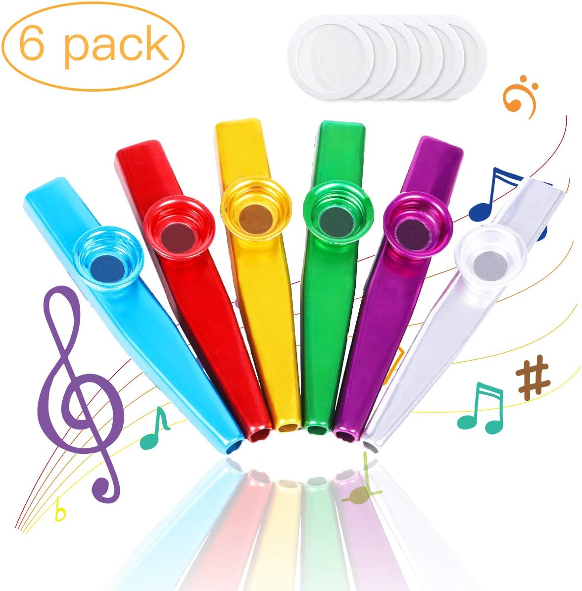 Kazoo Instrumento Metal Turutas carnaval Pito Carnaval,Kazoo Juguete para Niños 6 colores (Azul,Verde,Dorado,Fucsia, Plata,Rojo)