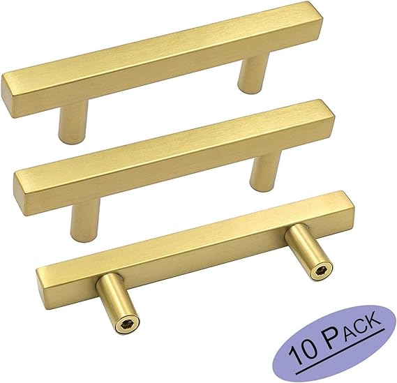 Brushed Brass Pulls Gold Kitchen Hardware 10Pack Goldenwarm