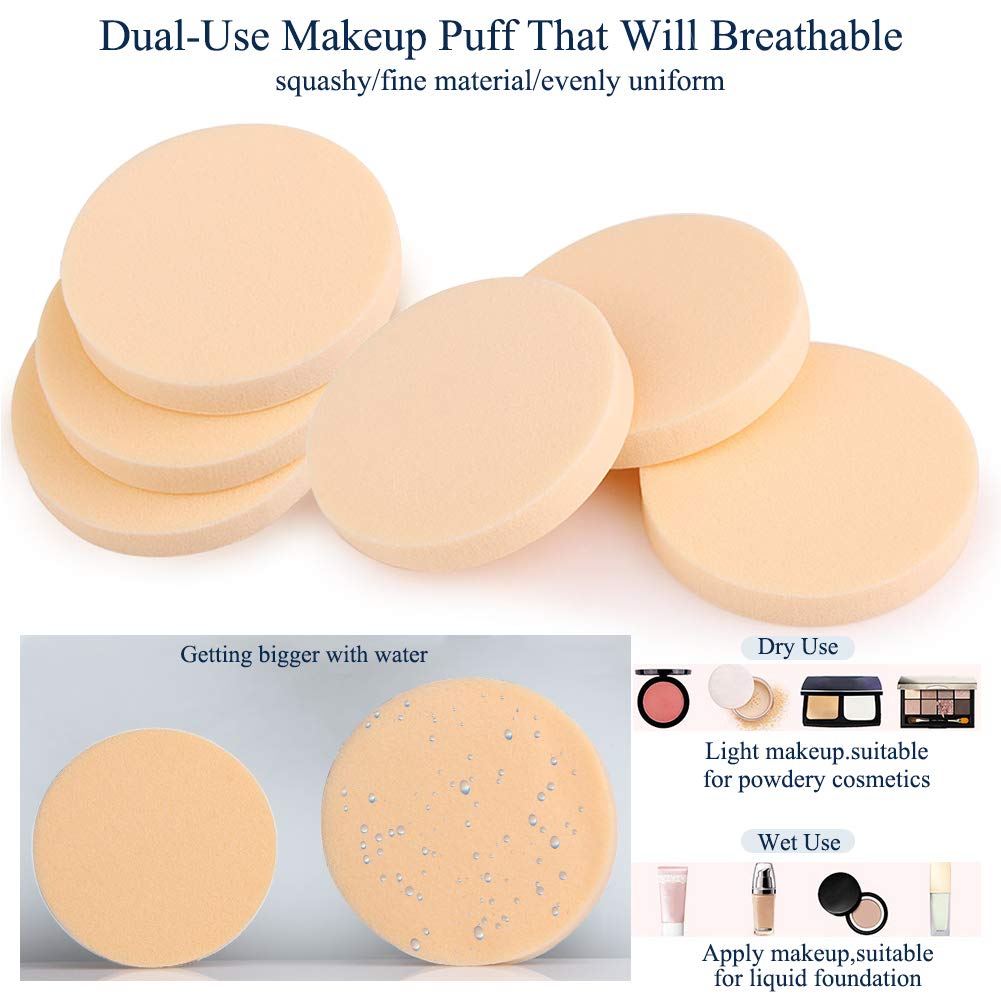 BEAKEY 12 Pcs Round Makeup Sponges with Air Cushion Powder Puff, Latex-free Blending Sponge and Makeup Puff for Liquid Foundation, Cream, Powder, Concealer (6 Sponges+6 Puffs) : Beauty
