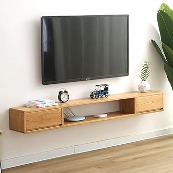 Estanteria De Pared De Madera Maciza Mueble Tv De Pared Con Cajon Estante Flotante Set Top Box Router De Wifi Estantes De Almacenamiento Estante De Decoracion De Pared De Fondo De Tv
