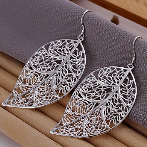 925 silver plated earings skeleton big leaf