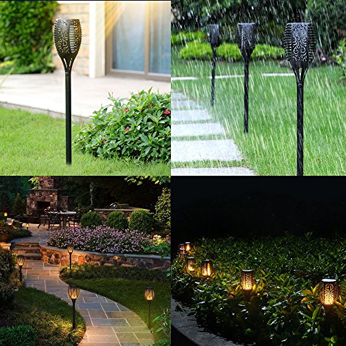 BAXIA TECHNOLOGY Solar Lights Outdoor, Waterproof Dancing Flickering Flame Torch Lights, 96 LED Solar Powered Flame Lights Dusk to Dawn Auto On/Off Security Torch Light for Patio, Pathway (2 Pack)
