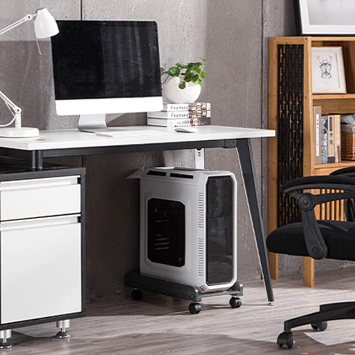 Deston CPU Rolling Stand Computer Tower Cart, Solid Wood Mobile PC Holder, Desktop ATX-Case Rolling Dolly on Casters, Computer Host Stand with Brake Wheels Under Home Office Desk, Black : Office Products