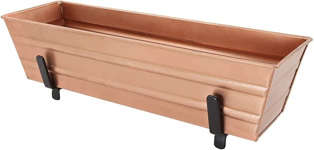Achla Designs Fensterbox Klein Mit Halterungen – Kupferoptik, Für 2x4 Cm Geländer, Ideal Für Balkon & Terrasse