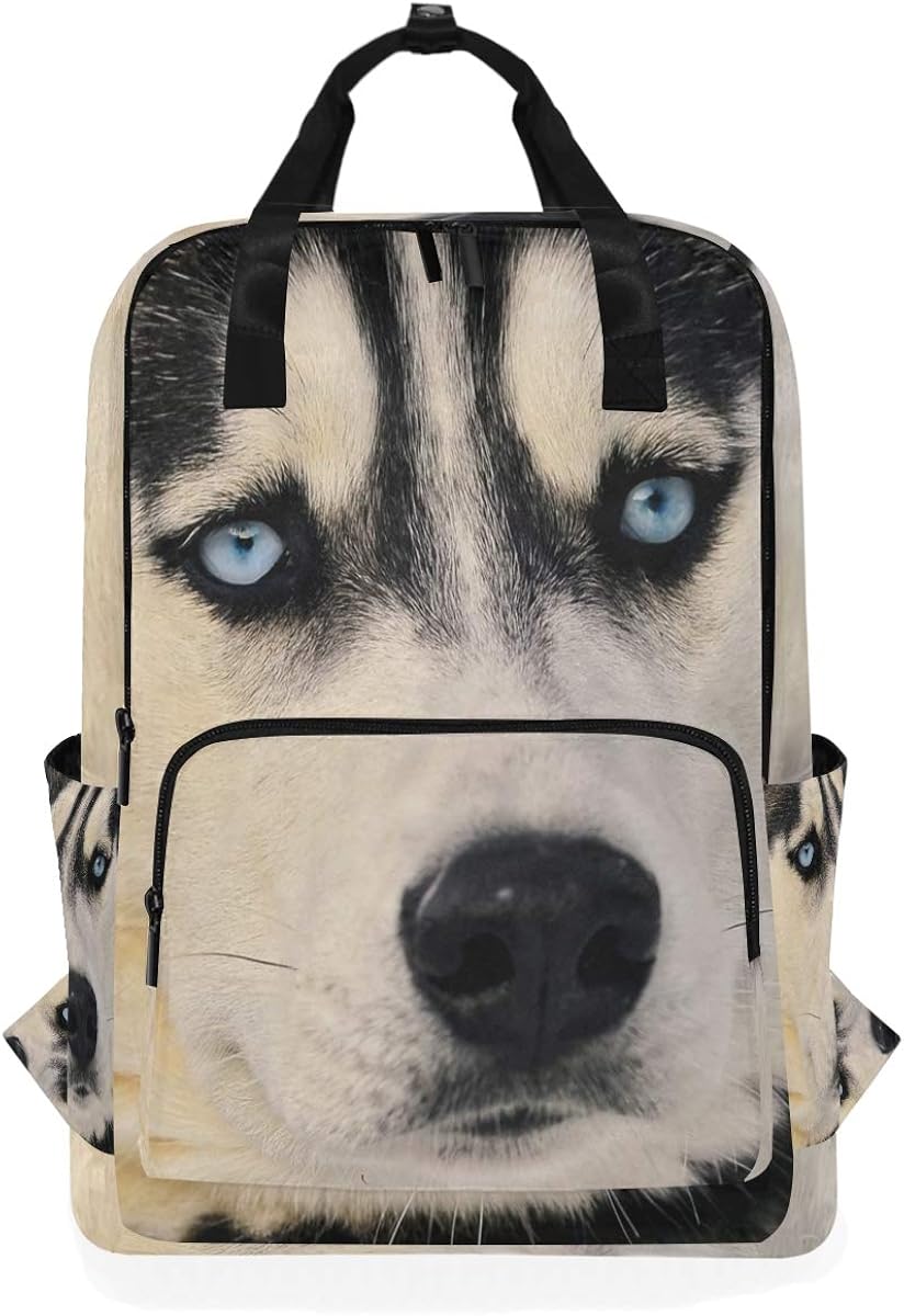 Large Travel Backpack Funny Husky Doge Face Laptop Bookbag Casual Daypack 14 Inch