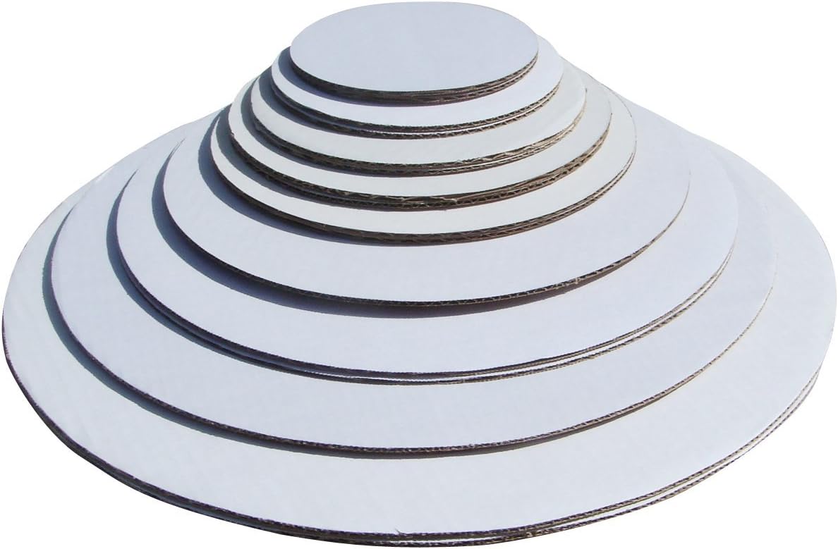 White Cake Circle Pizza and Pie Circle, Sturdy White Corrugated Cardboard, 100% Food Safe (6", 7",8", 9", 10" 12", 14"- 6 of Each)
