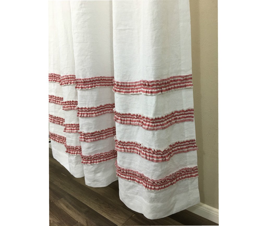 Amazon Com White Linen Shower Curtain With 4 Rows Of Ruffles In