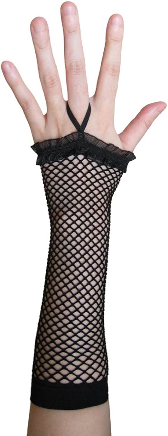 SeasonsTrading Black Fingerless Gloves with Ruffle