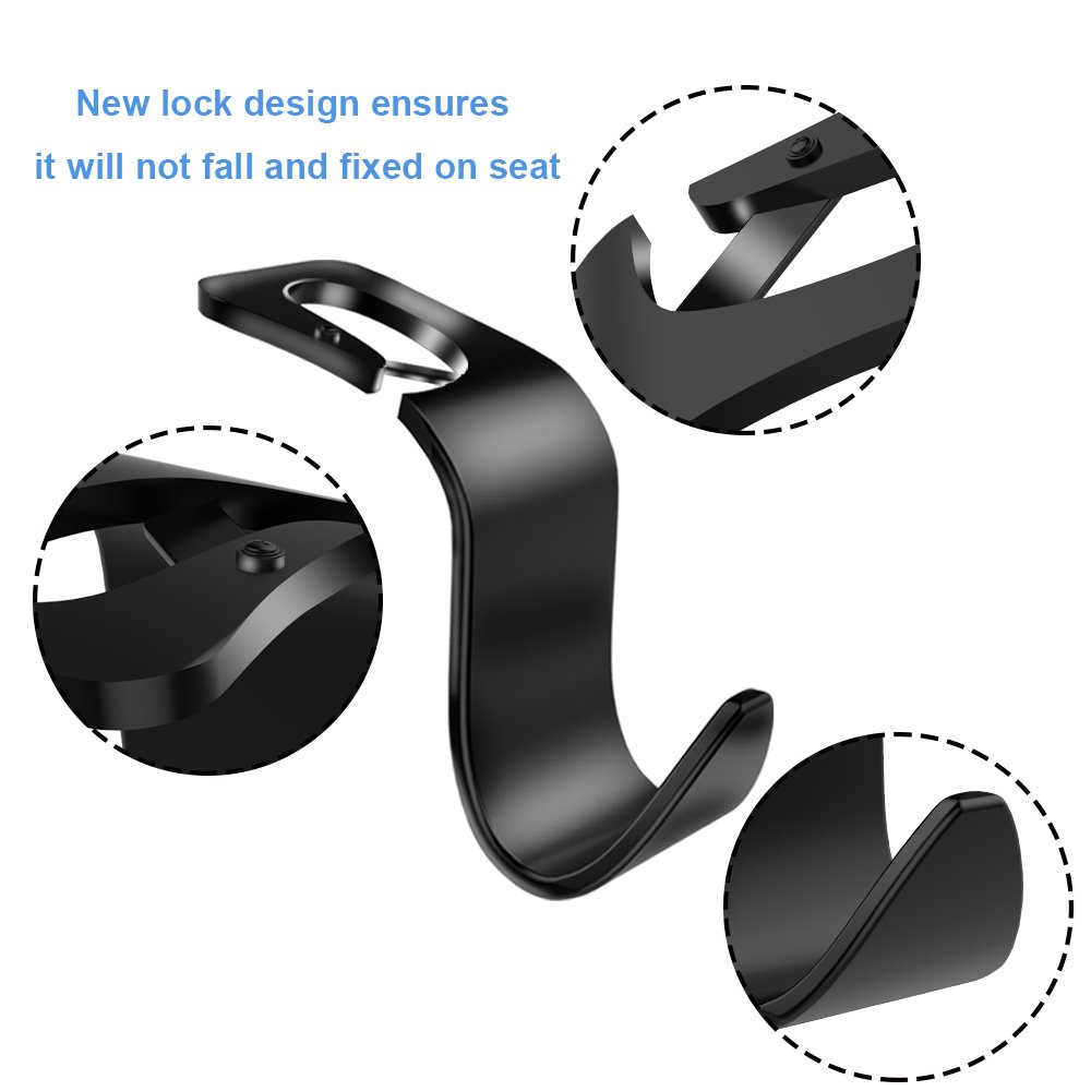 Fourcase 4Pack Car Back Headrest Hooks,Universal Car Vehicle Seat Hanger Holder Hook Organizer for Bag Purse Handbag Cloth (Black)