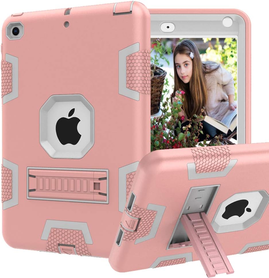 CCMAO iPad Mini 5 Case, iPad Mini 4 Case, Hybrid Three Layer Armor Shockproof Rugged Drop Protection Cover Case Built with Kickstand for Apple iPad Mini 5th Generation 7.9" 2019 (Rose Gold)