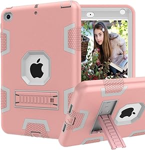 CCMAO iPad Mini 5 Case, iPad Mini 4 Case, Hybrid Three Layer Armor Shockproof Rugged Drop Protection Cover Case Built with Kickstand for Apple iPad Mini 5th Generation 7.9" 2019 (Rose Gold)