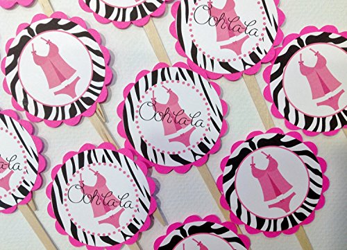 12 - Cupcake Toppers - Ooh La La Bachelorette Bride To Be Collection - Zebra Background & Hot Pink and Black Accents - Party Packs Available