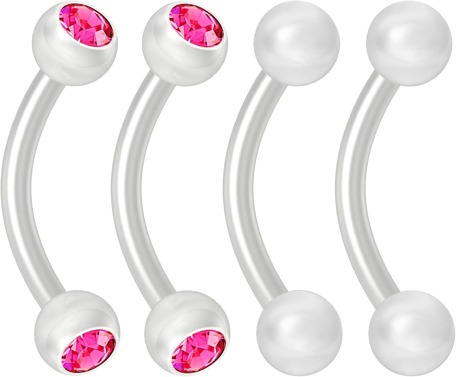 4pc Bioflex Clear 16g 5/16 8mm Barbell Curved Piercing Jewelry Tragus Daith Cartilage 3mm Clear