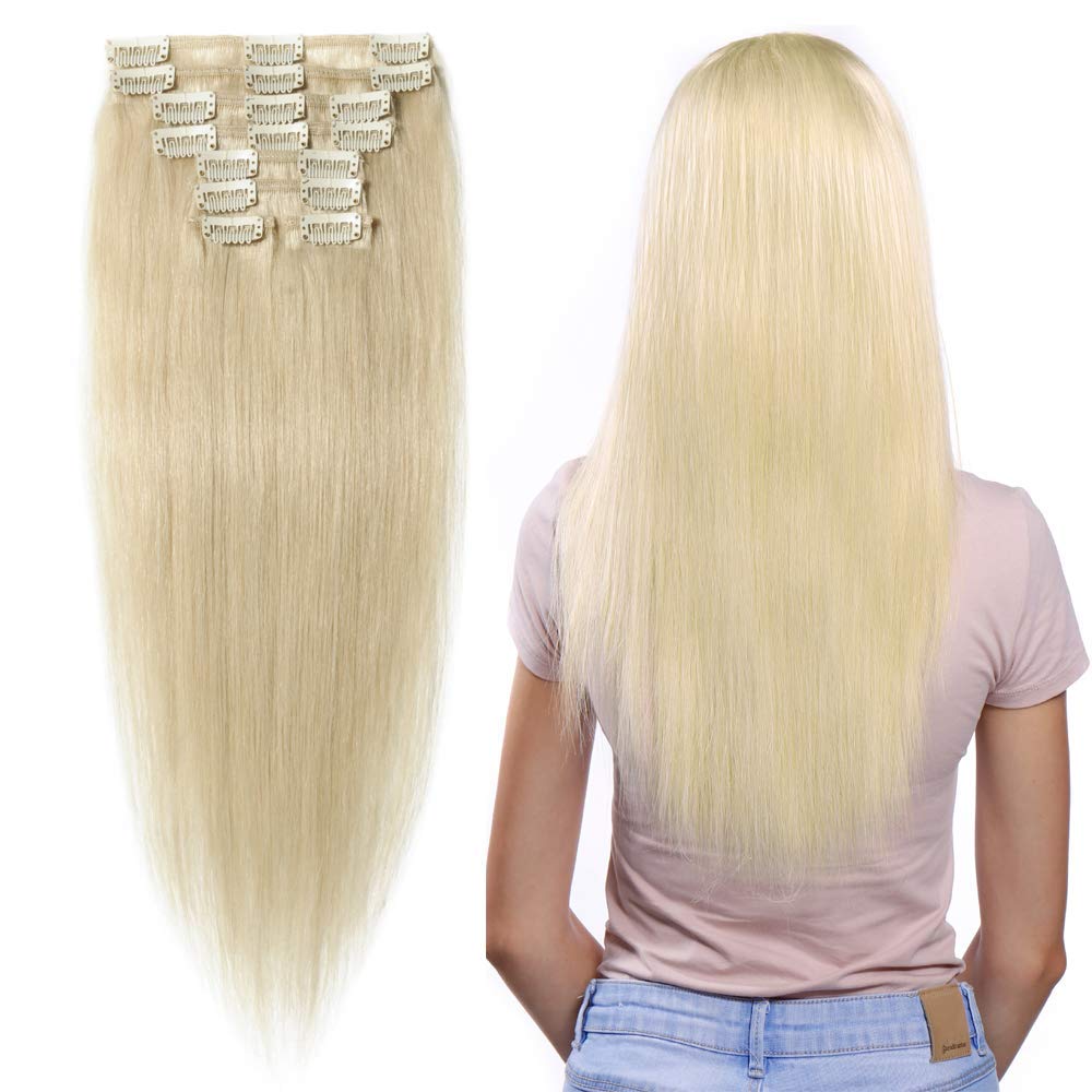 Clip In Extensions Echthaar Dünn Remy Echthaar Haarverlängerung 8 Tressen 45cm70g (60 Platinum