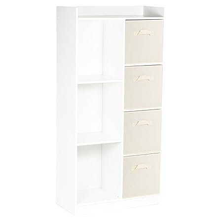 Urbnliving White Tall Wooden 7 Cube Bookcase 4 Cream Drawers