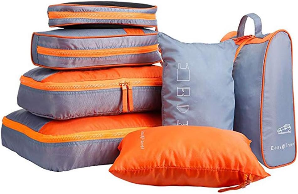 Packing Cubes Set,7-Piece Waterproof Suitcase Organizer,Travel Luggage Organizer Storage Bag Including Clothing Pouches,Underwear Bag,Digital Accessories Bag,Toiletry and Shoes Bags (Orange)