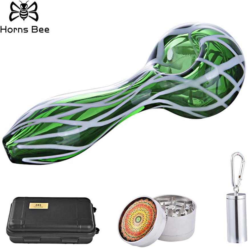 4.2 Inch Handmade Glass Crafts Portable Travel-Pipe Kit with Grinder and Storage Bottle (Green)