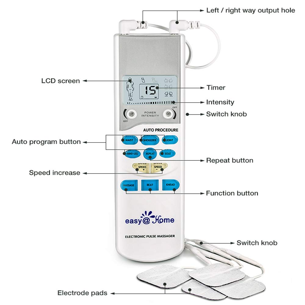 Easy@Home TENS Unit Muscle Stimulator - Electronic Pulse Massager - FDA approved for OTC Use handheld Pain Relief therapy Device – Pain Management on the Shoulder, Joint, Back, Leg&more - #EHE009