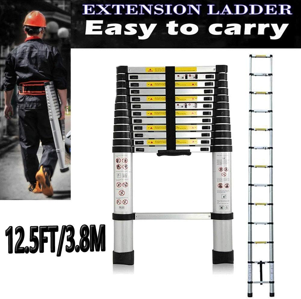 12.5ft 3.8M Telescoping Ladder Extension Multi-Purpose Portable Ladder with EN131 Certificate Max Load 150kg/330lb