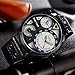 Men's Black Leather Strap Watches - Quartz Analog Date, Dual Time, Big Face Casual Wrist Watch for Men
