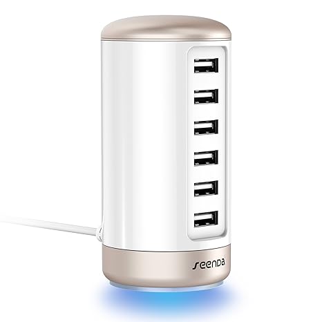 seenda USB Ladegerät, 6 Port USB Ladegerät USB-Ladestationen mit Smart-Identifikation Kompatibel für Galaxy S9/S8/S7/S6/Edge/