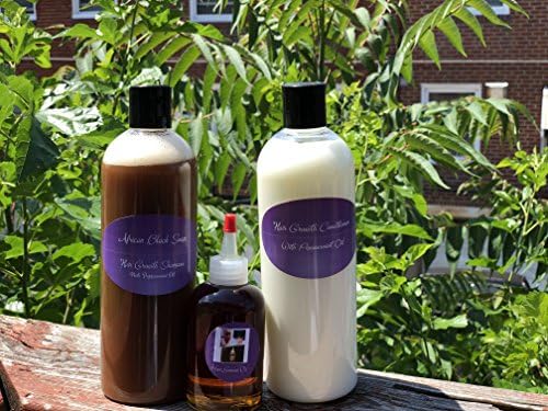 Organic Hair Growth Oil Trio: African Black Soap Shampoo With Peppermint Oil (16oz), Hair Growth Conditioner (16oz), Organic Hair Growth Oil (4oz)