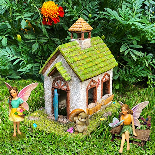 Mood Lab Fairy Garden Fairy House - Miniature Fairy Garden Figurines with Accessories - Set of 5 pcs - Hand Painted Kit for Outdoor or House Decor