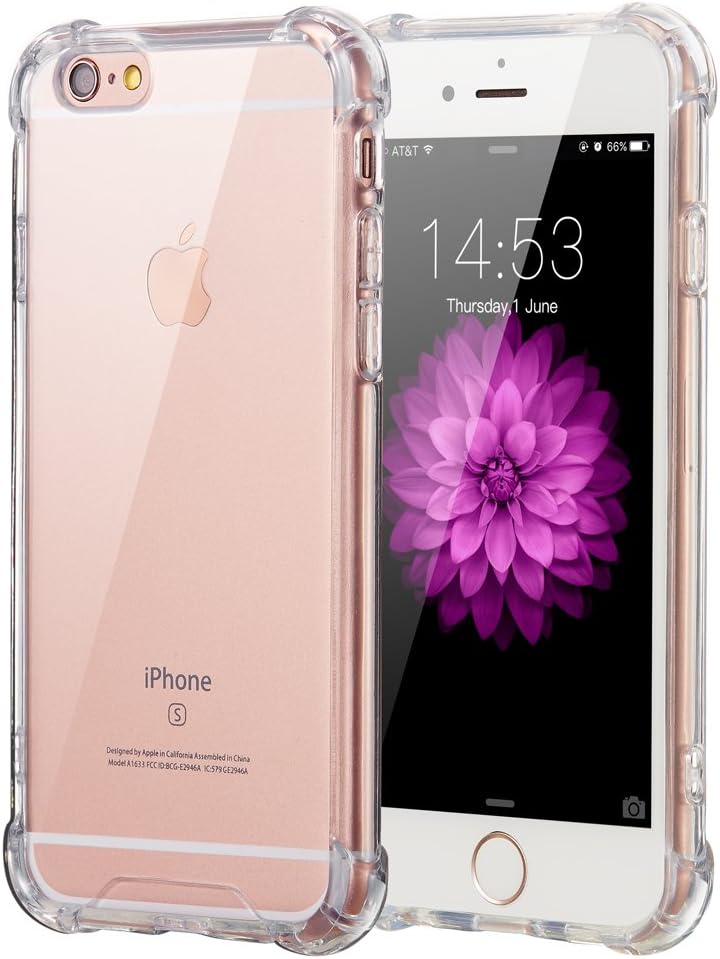 ELZO Case Compitable for iPhone 6/6S, [Crystal] Clear Shock Absorption Bumper Cover/Sleeve/Shell - Transparent Protective Hard Plastic Back with Soft TPU Edge (Air Cushion)