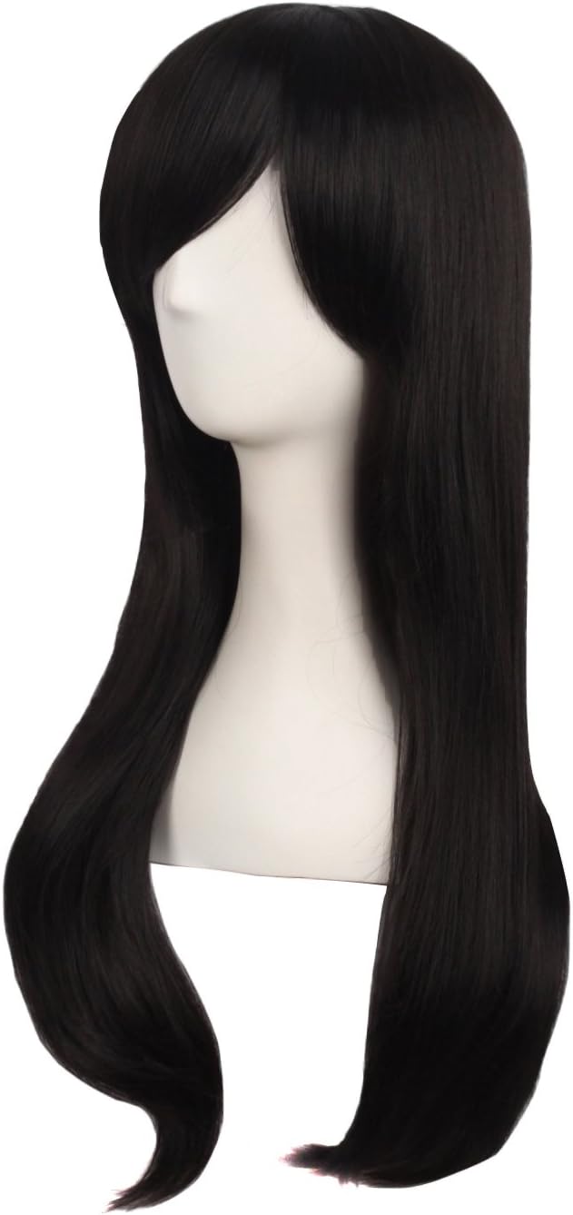 MapofBeauty 24 Inch/60cm Side Bangs Stylish Long Great Wavy Curly Cosplay Party Wig(Black), Brownish Black, 60 cm - Image 4