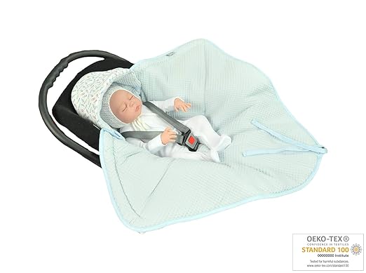 MoMika NEU- Einschlagdecke, Universal für Babyschale, Autositz, für Kinderwagen, Buggy oder Babybett, aus Waffelpique 100% Ba