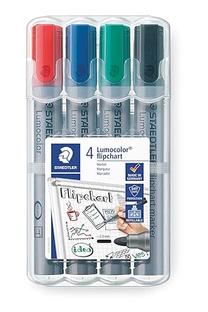 Staedtler Lumocolor 356 WP4 Flipchart-Marker, farbintensiv, geruchsarm, Rundspitze ca. 2 mm Linienbreite, hohe Qualität, idea