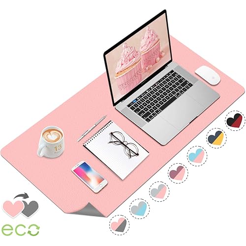 2021 Desk Pad Protector Mat - Dual Side PU Leather Desk Mat Large Mouse Pad Waterproof Desk Organizers Office Home Table Decor Gaming Writing Mat Smooth 35.4”X16.9” Pink&Gray