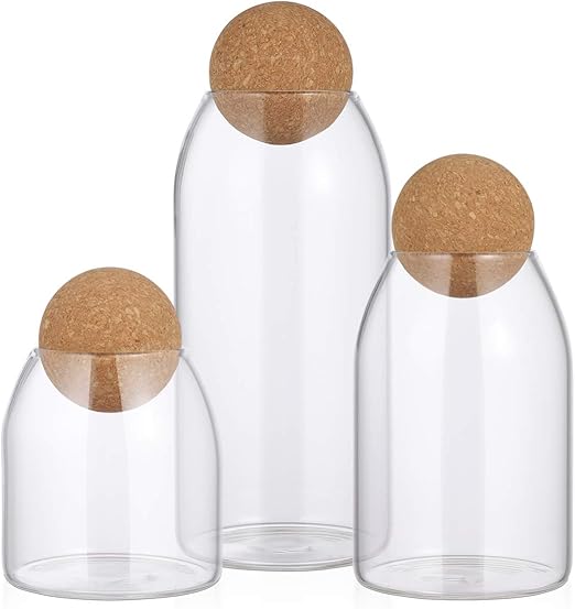 BESTonZON Clear Glass Storage Jar with Cork Ball, Mason Canister with