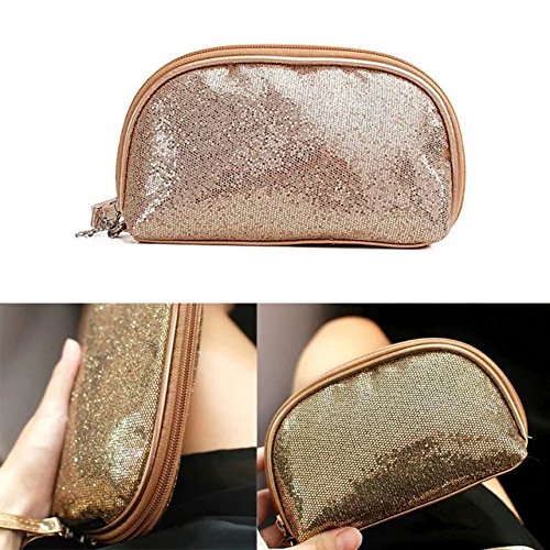 Garrelett Shimmery Sequined Top Zipper Evening Handbag Wallet Cosmetic Case Clutch Coins Purse Card Holder Cellphone Bag Organizer for Women Girls Ladies (Bronze)