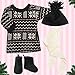 Sophia's 2 Piece Winter Fair Isle Pattern Sweater Dress and Fleece Fringe Hat for 18 Inch Dolls, Black/Ivory/Red