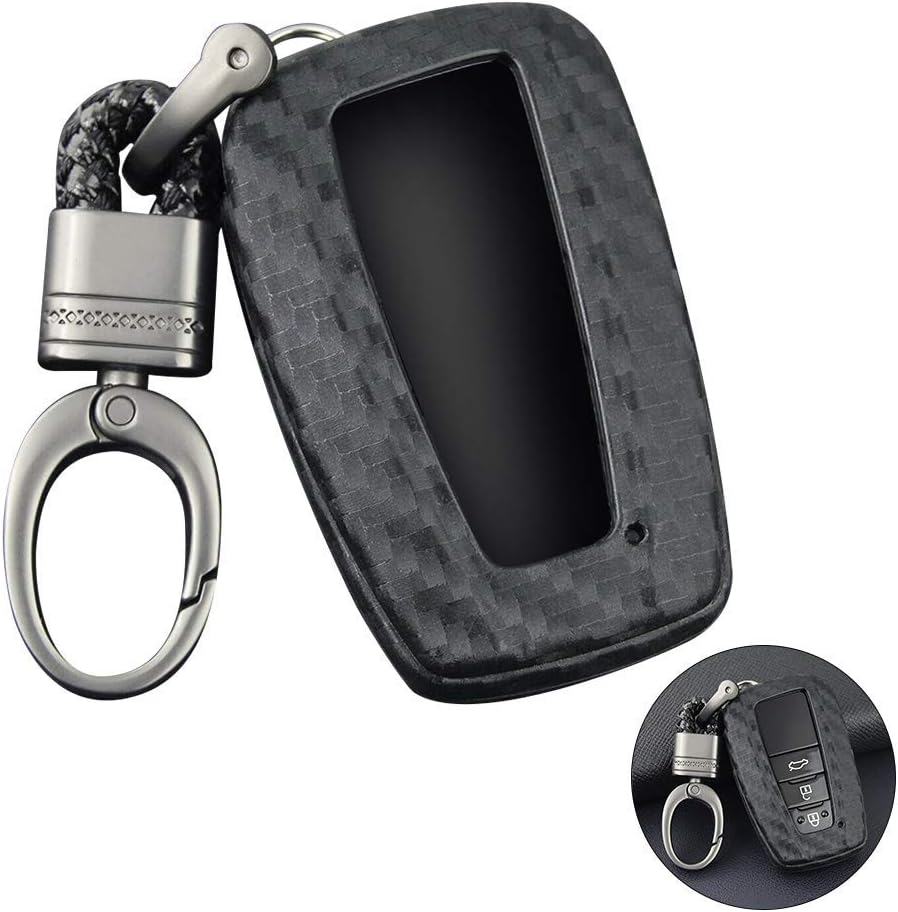 znwiem Carbon Fiber Pattern Key Fob Case Cover Keychain for Toyota Camry CHR Avalon RAV4 Car Key Skin Protector