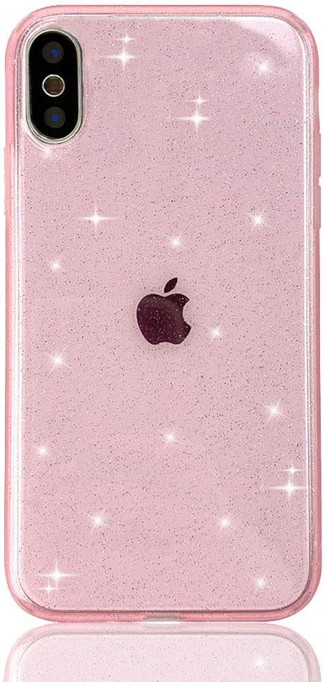 HUIYCUU Case for iPhone Xs Max Case Clear Glitter, Soft Cute Slim Sparkle Bling Design Pattern [Drop Protection Shockproof ] Bumper Girl Women Cover Compatible with iPhone Xs Max, Matte Pink