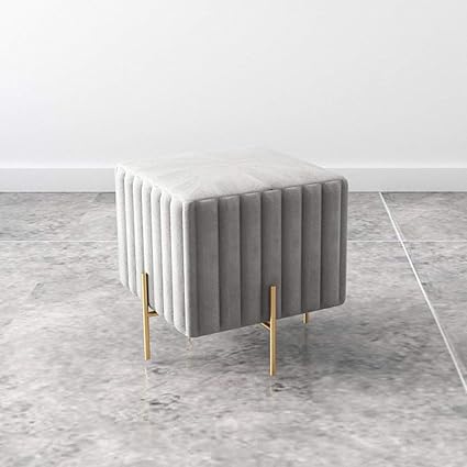 Silla De Reposapiés Otomana Con Patas Metálicas, Color Sólido Acolchado