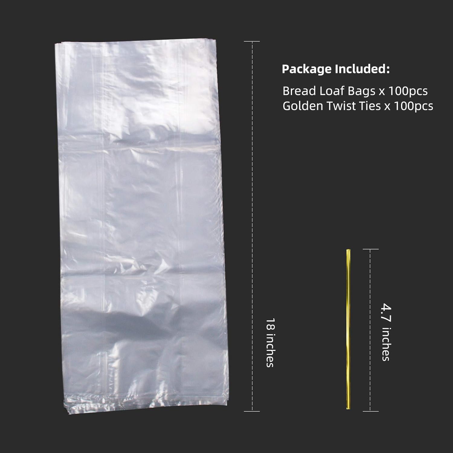 Lesibag Bread Gusseted Bags - 100 Clear Plastic Bags for Loafs Home Baking Buns, and Baguettes with Free Twist Ties (18" x 8" x 4")… - Image 4