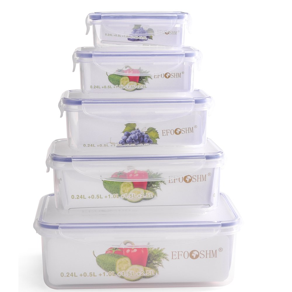 Efoshm. Juego de 5 recipientes de plástico para microondas, para ...