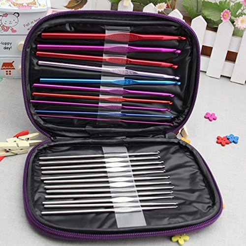 Tinsky 22pcs Multi-color Aluminum Alloy Crochet Hooks Bearded Needles Weaving Tools in Different Sizes with PU Case