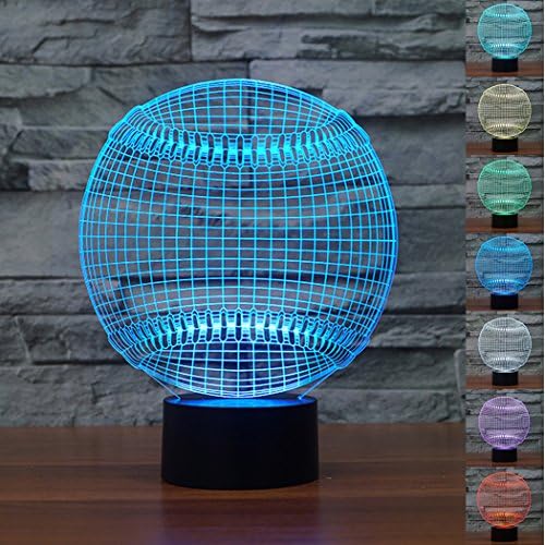 LED Night Light 3D Illusion Bedside Table Lamp 7 Colors Changing Sleeping Lighting with Smart Touch Button Cute Gift Warming Present Creative Decoration Ideal Art and Crafts (Baseball)