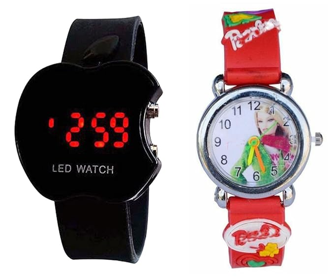 S S Traders_Barbie Red Analog Watch and Black Apple Digital Watch for Kids-Good Gift for Kids