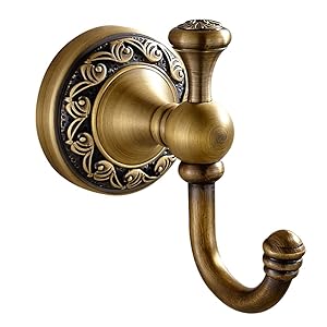 Leyden TM Antique Brass Finish Bathroom Towel Hanger Wall Mounted Clothes Hook Robe Hooks