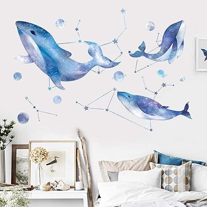Amazon Com Blue Whale Wall Decal Sticker Under The Sea Fish And Star Peel And Stick Wall Art Stickers For Kids Boys Girls Room Bedroom Nursery Living Room Classroom Decor Arts Crafts