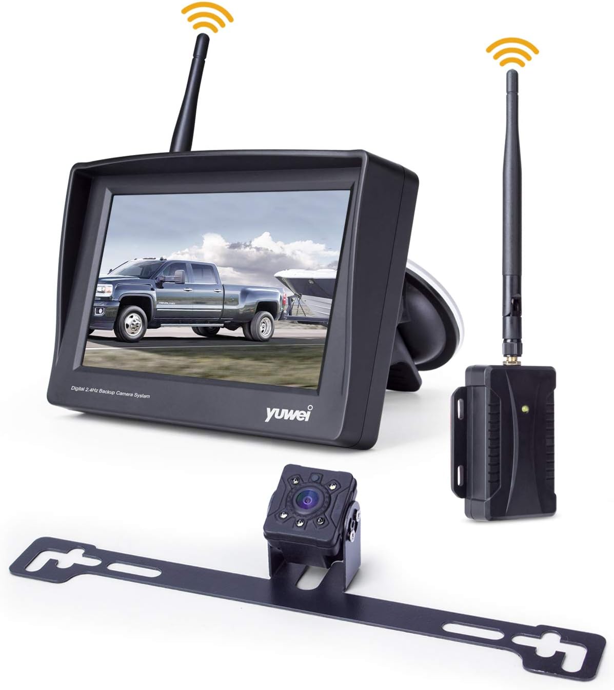 Wireless Backup Camera System with 4.3 inch Split Screen, IP69K Waterproof Wireless Rear View Camera with Night Vision, Support add 2nd Wireless Reversing Camera for Trailer, Vans, Cars, Rv, etc