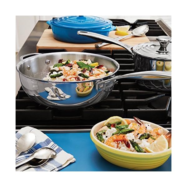 Le Creuset 3.5 qt. Stainless Steel Saucier Pan with Lid and Helper