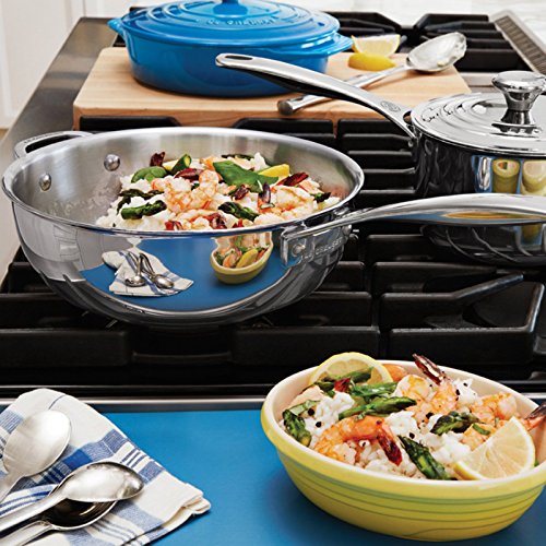 Le Creuset 3.5 qt. Stainless Steel Saucier Pan with Lid and Helper Handle The Home Kitchen Store
