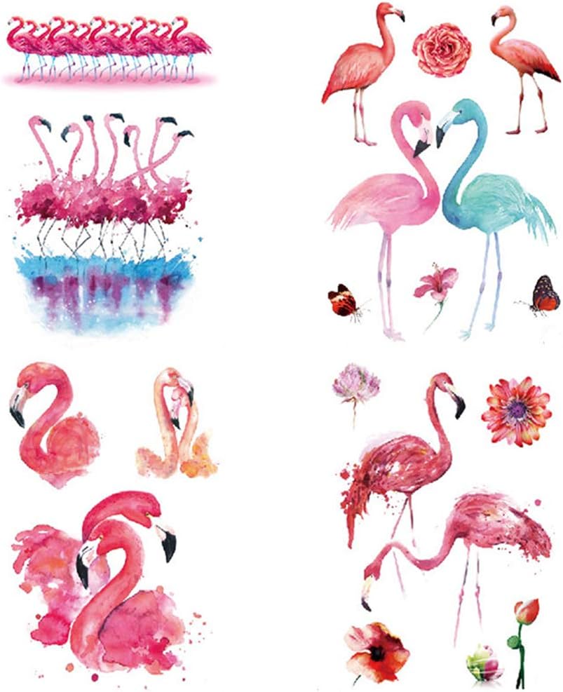 CARGEN® 4 Sheets Flamingo Assorted Temporary Tattoo Waterproof Arm Hand Tattoos Party Favors Supplies Body Art Sticker Sets for Girls Women Party Decorations